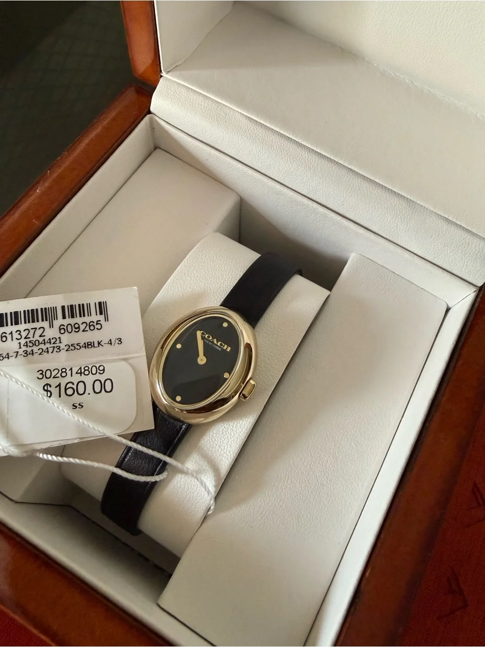 Coach Black Leather Strap Gold-Tone Oval Women’s Watch